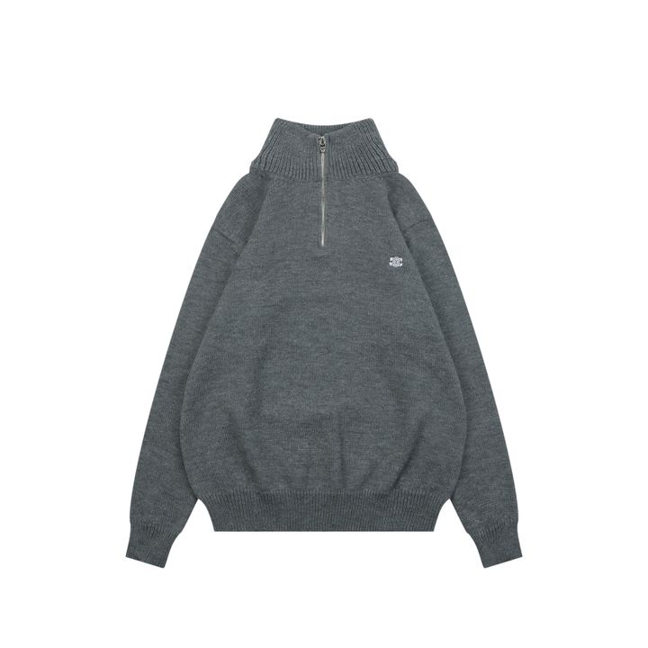 CELINE Triomphe Embroidered Half-Zip High-Neck Sweater