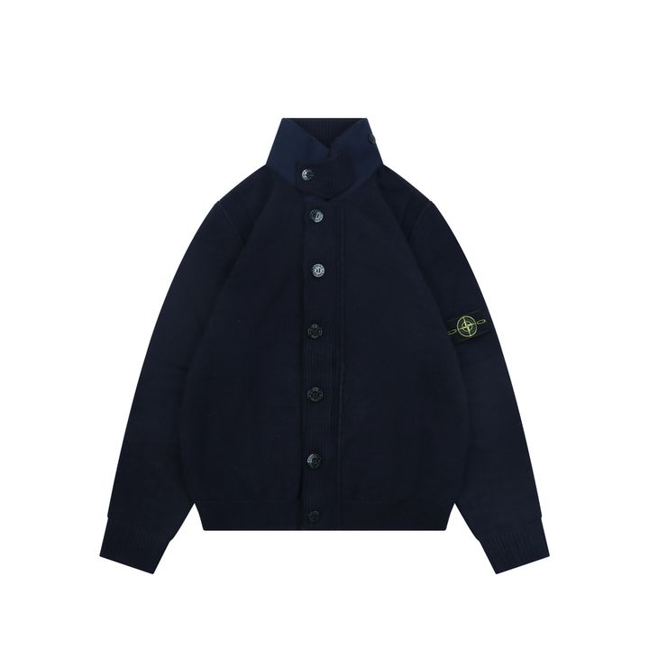 Stone Island Navy Compass Sleeve Badge Wool Jacket