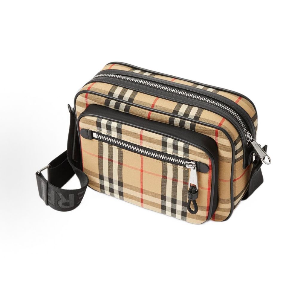 Burberry Vintage Check and Leather Crossbody Bag 80101521 Archive Beige Black