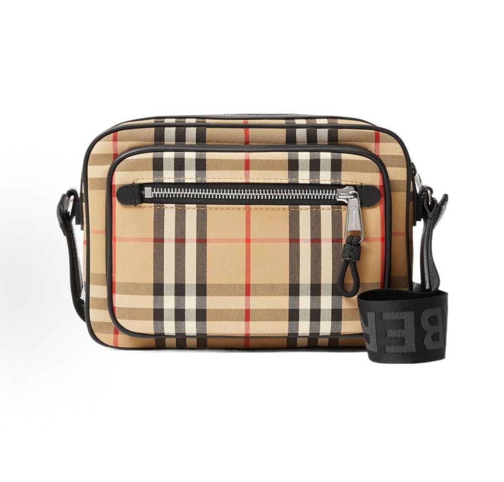 Burberry Vintage Check and Leather Crossbody Bag 80101521 Archive Beige Black