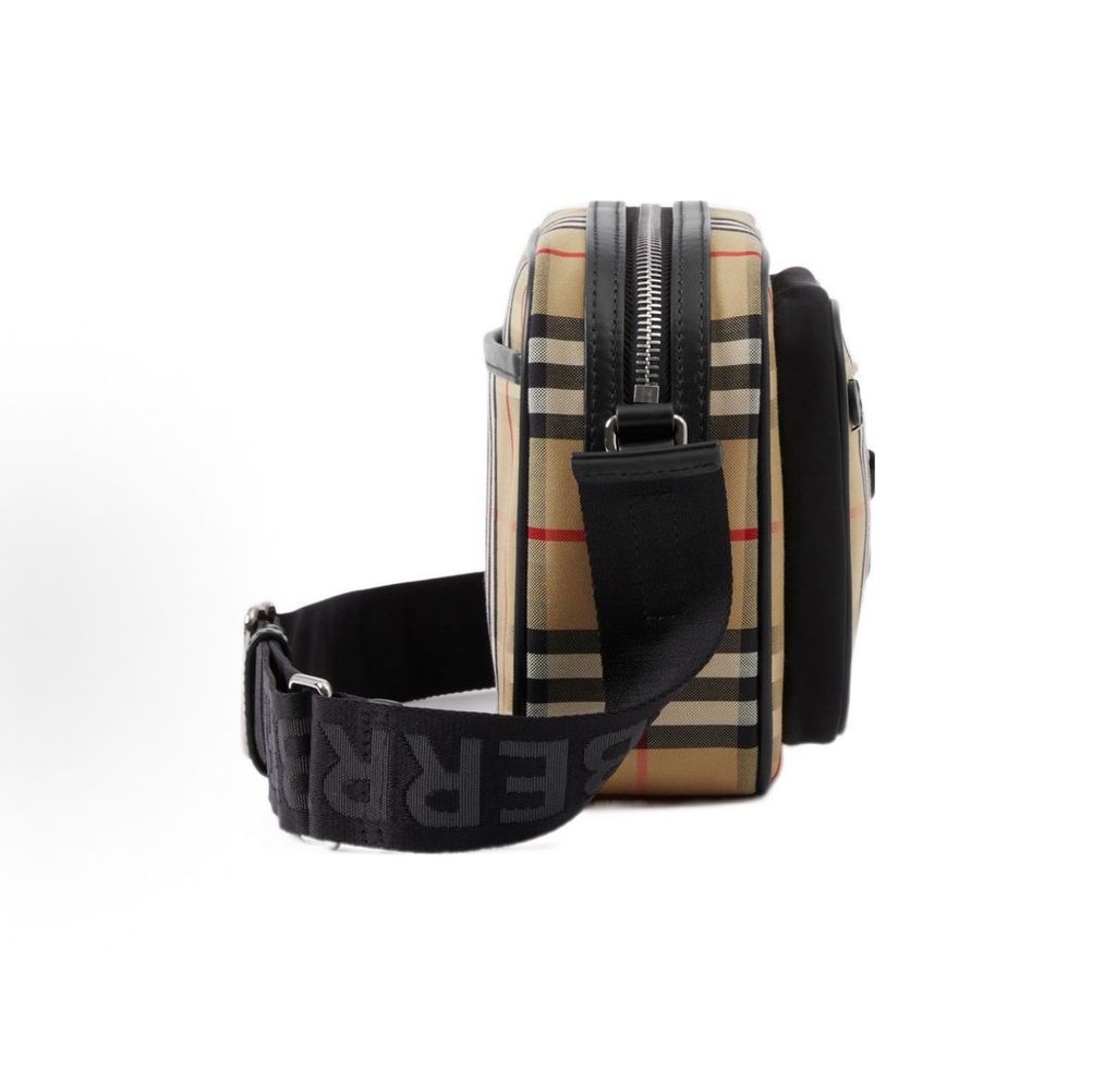 Burberry Vintage Check and Leather Crossbody Bag 80101521 Archive Beige Black