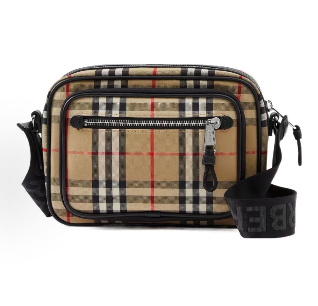 Burberry Vintage Check and Leather Crossbody Bag 80101521 Archive Beige Black