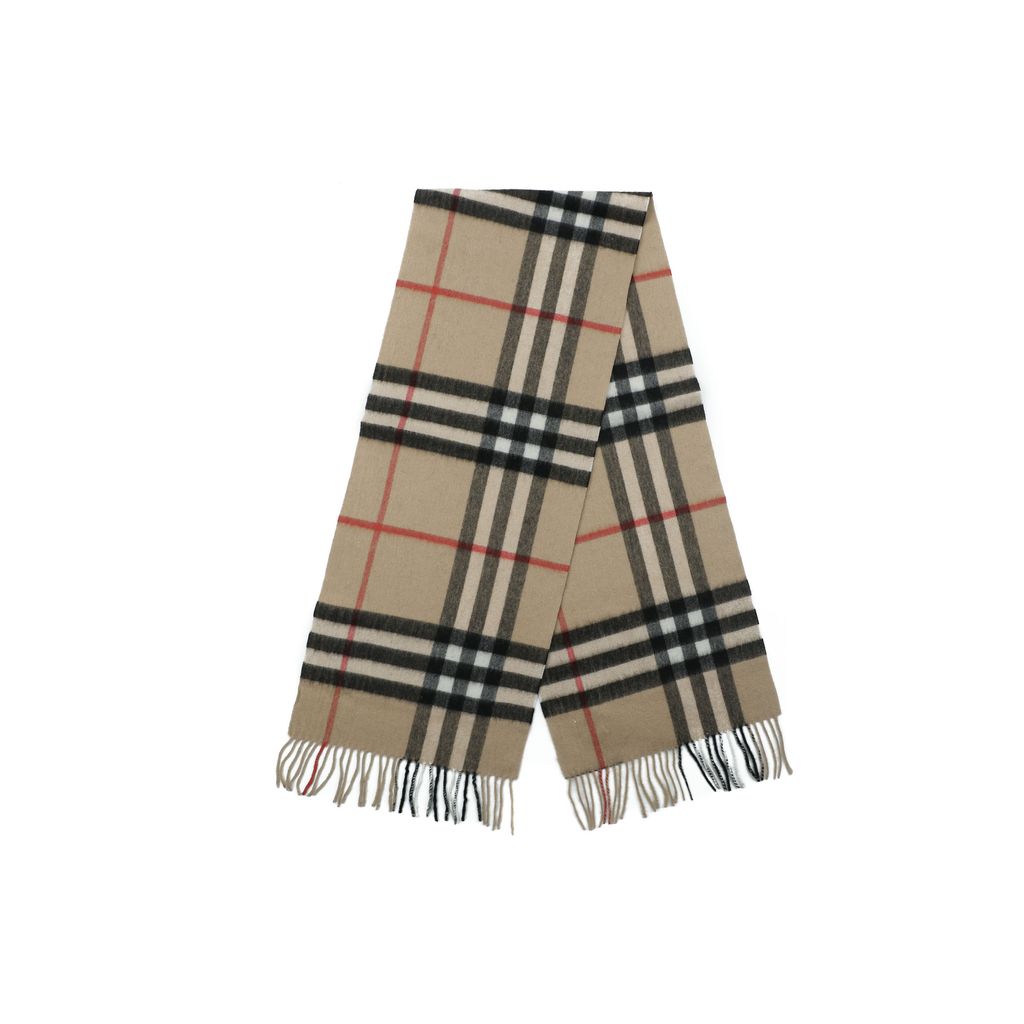 Burberry Large Check fringed scarf 90% wool 10% cashmere caramel plaid unisex winter scarf 162x32cm
