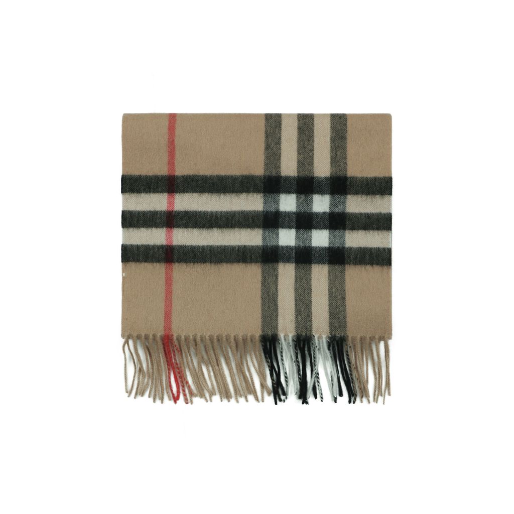 Burberry Large Check fringed scarf 90% wool 10% cashmere caramel plaid unisex winter scarf 162x32cm