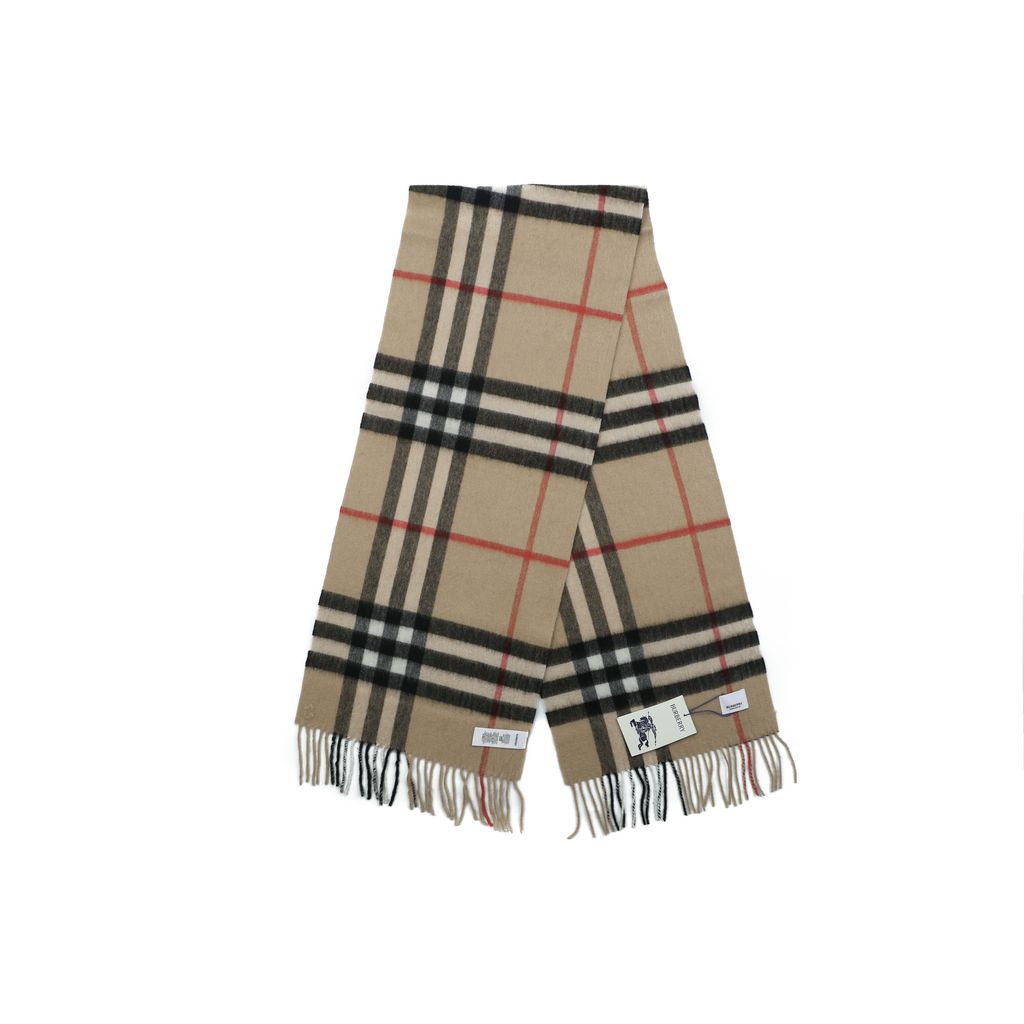 Burberry Large Check fringed scarf 90% wool 10% cashmere caramel plaid unisex winter scarf 162x32cm