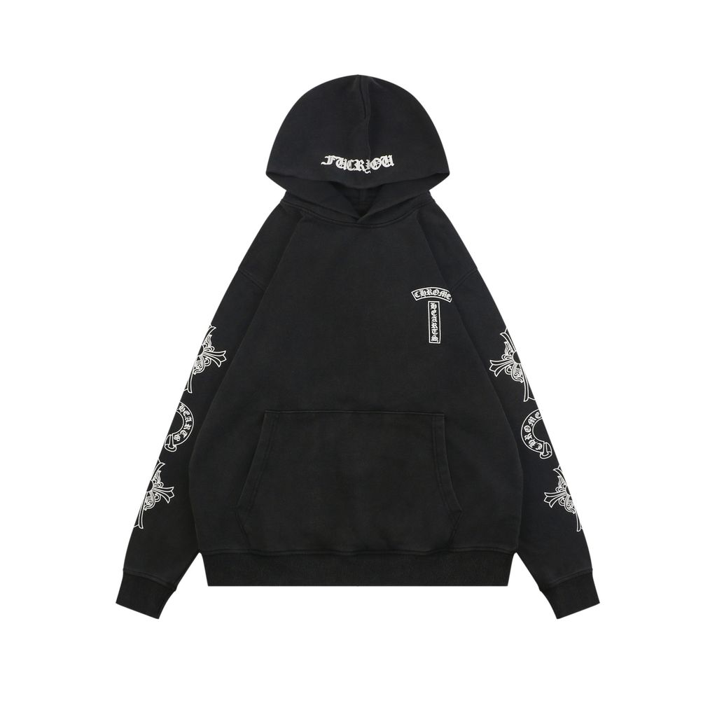 Chrome Hearts Friends and Family hoodie 430g heavyweight cotton distressed cracking print vintage washed brushed unisex sweatshirt S-L