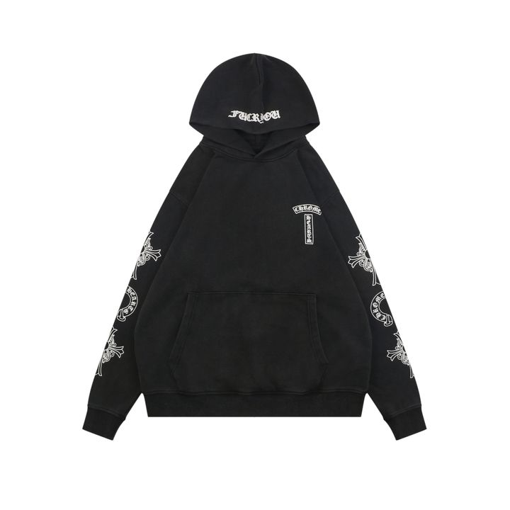 Chrome Hearts Friends and Family hoodie 430g heavyweight cotton distressed cracking print vintage washed brushed unisex sweatshirt S-L