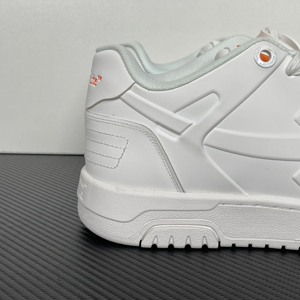 Shop Off-White Out Of Office Molded OMIA189S26MAT0010120 in White and Orange with molded TPU upper, signature Arrow motif and rubber outsole.
