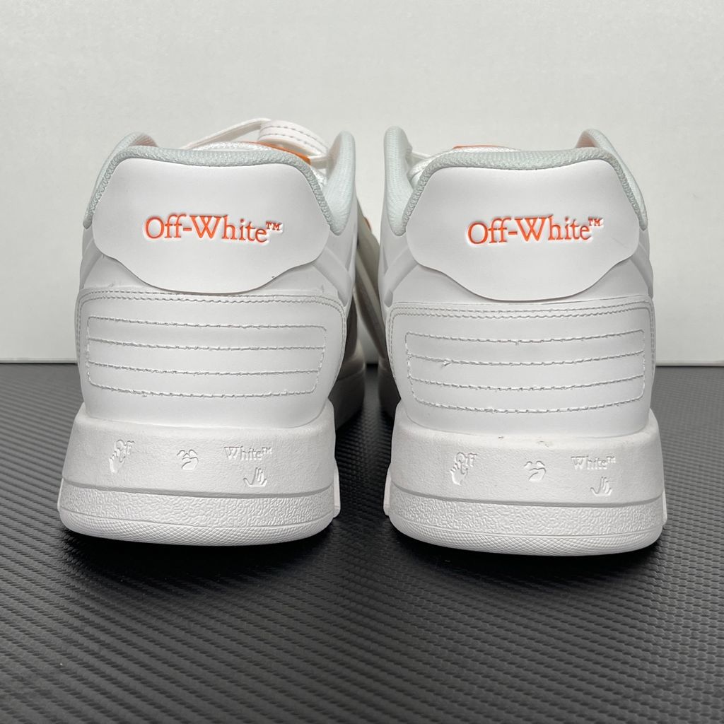 Shop Off-White Out Of Office Molded OMIA189S26MAT0010120 in White and Orange with molded TPU upper, signature Arrow motif and rubber outsole.