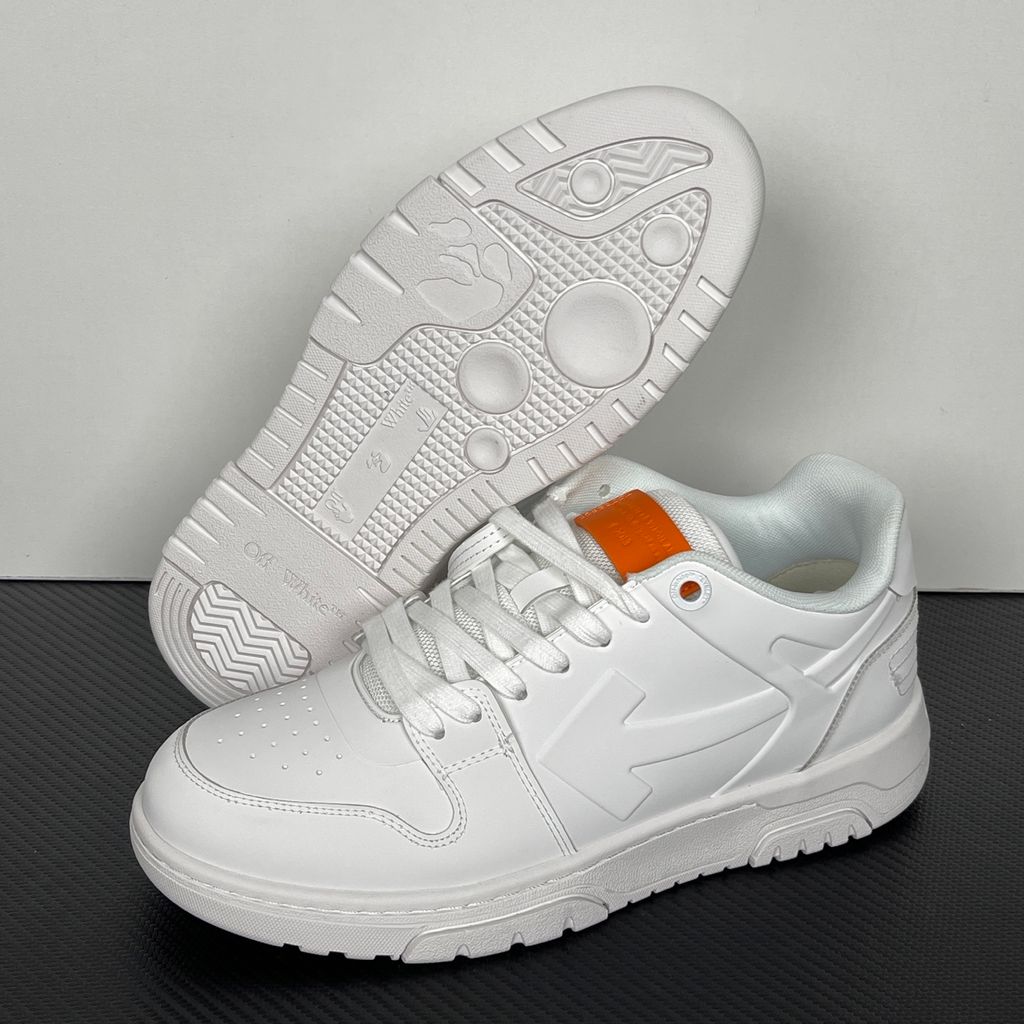 Shop Off-White Out Of Office Molded OMIA189S26MAT0010120 in White and Orange with molded TPU upper, signature Arrow motif and rubber outsole.