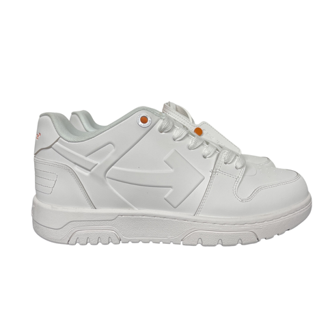 Shop Off-White Out Of Office Molded OMIA189S26MAT0010120 in White and Orange with molded TPU upper, signature Arrow motif and rubber outsole.