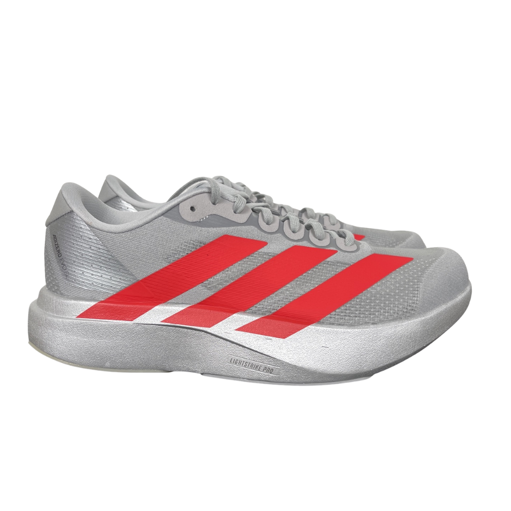adidas Adizero EVO SL KI3381 Silver Metallic Lucid Red Iron Metallic Running Shoes