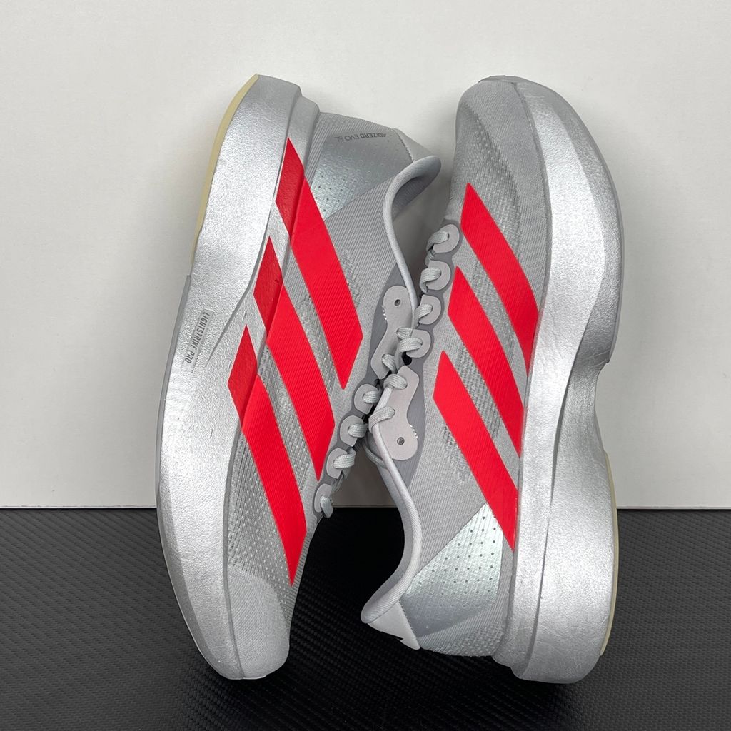 adidas Adizero EVO SL KI3381 Silver Metallic Lucid Red Iron Metallic Running Shoes