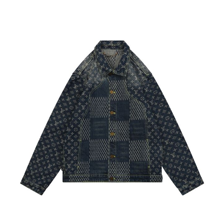 Louis Vuitton Monogram Giant Damier patchwork denim jacket washed jacquard distressed hardware deconstructed designer outerwear sizes 46-52
