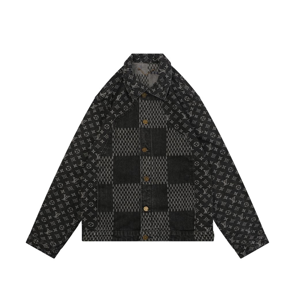 Louis Vuitton Monogram Giant Damier patchwork denim jacket washed jacquard distressed hardware deconstructed designer outerwear sizes 46-52