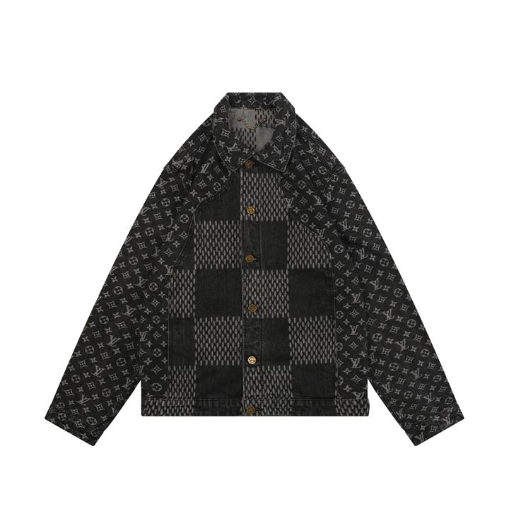 Louis Vuitton Monogram Giant Damier patchwork denim jacket washed jacquard distressed hardware deconstructed designer outerwear sizes 46-52