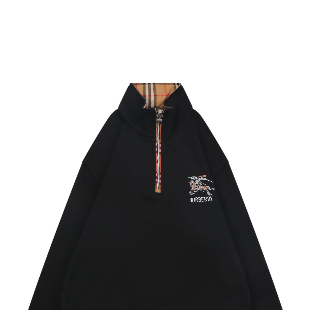 Burberry check Equestrian Knight half zip sweatshirt 430g heavyweight cotton French terry embossed chest detail unisex pullover S-XL