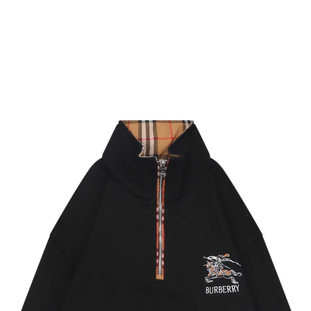 Burberry check Equestrian Knight half zip sweatshirt 430g heavyweight cotton French terry embossed chest detail unisex pullover S-XL