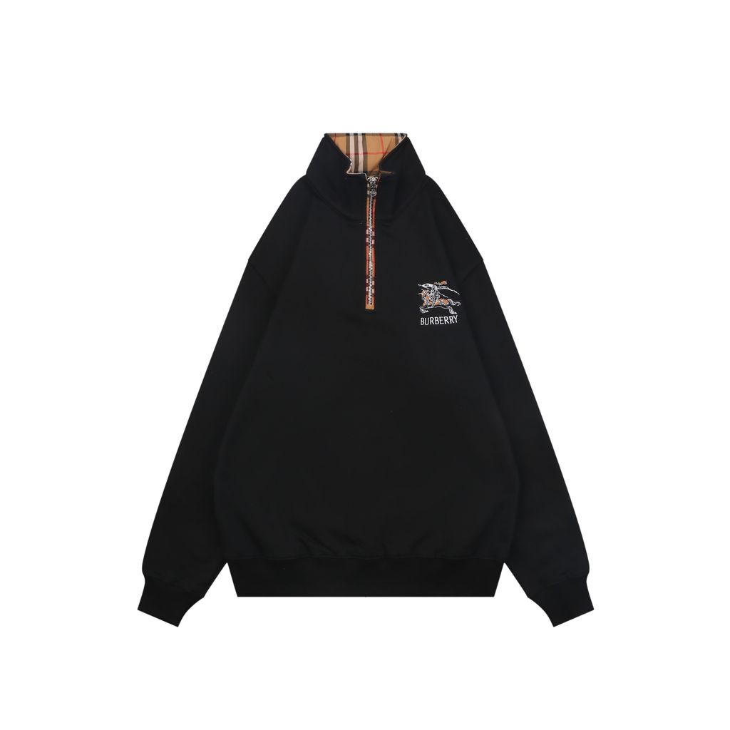 Burberry check Equestrian Knight half zip sweatshirt 430g heavyweight cotton French terry embossed chest detail unisex pullover S-XL