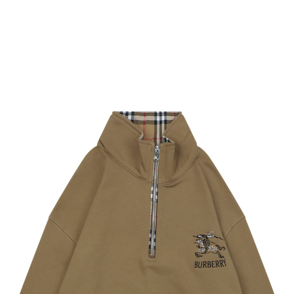 Burberry check Equestrian Knight half zip sweatshirt 430g heavyweight cotton French terry embossed chest detail unisex pullover S-XL