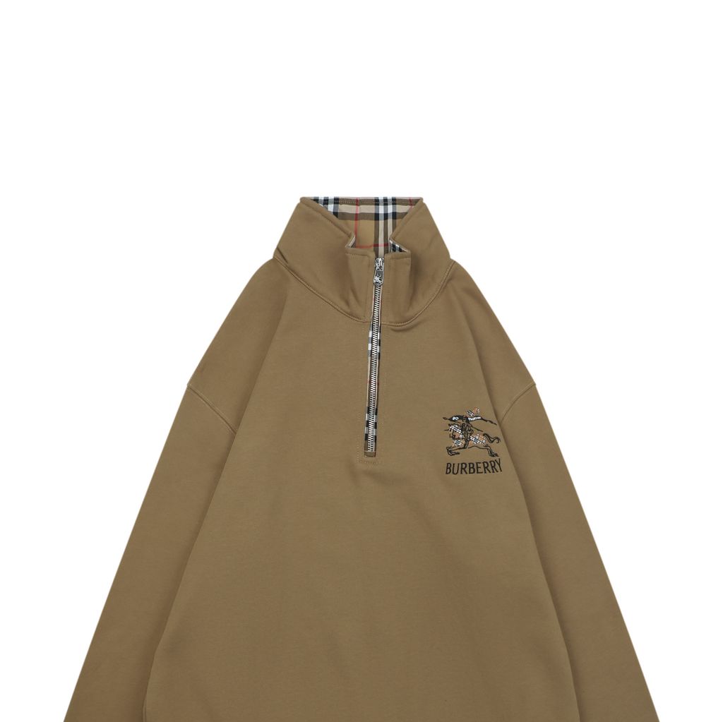 Burberry check Equestrian Knight half zip sweatshirt 430g heavyweight cotton French terry embossed chest detail unisex pullover S-XL