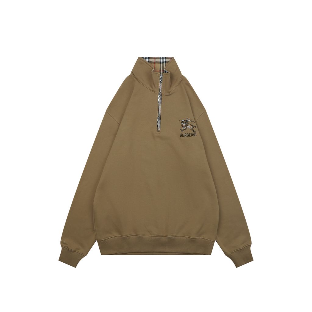 Burberry check Equestrian Knight half zip sweatshirt 430g heavyweight cotton French terry embossed chest detail unisex pullover S-XL