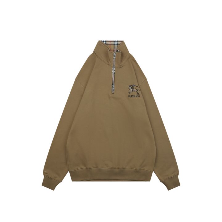 Burberry check Equestrian Knight half zip sweatshirt 430g heavyweight cotton French terry embossed chest detail unisex pullover S-XL