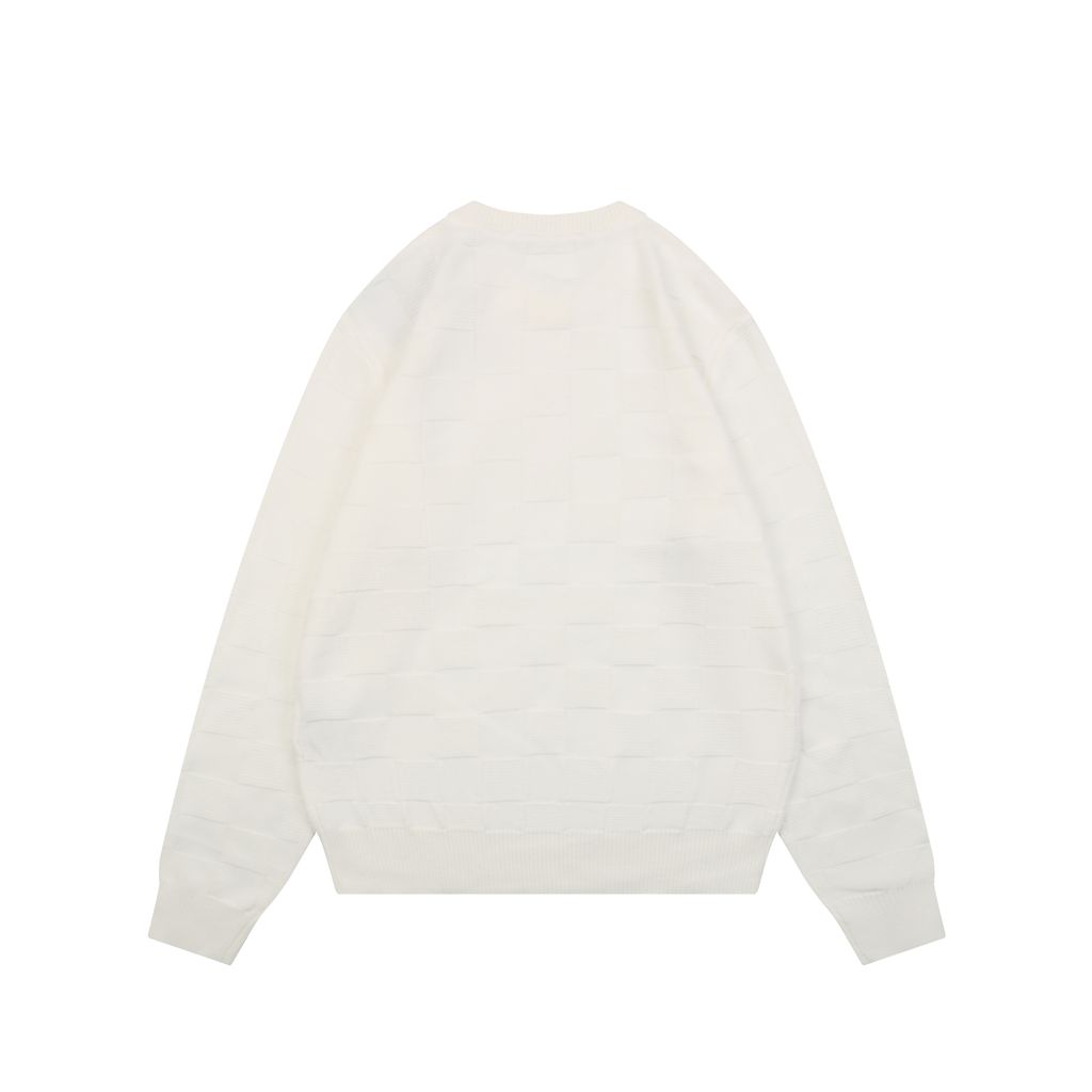 Louis Vuitton beaded letter Damier crew neck sweater beige blended knit relaxed fit jacquard pullover designer knitwear S-XXL