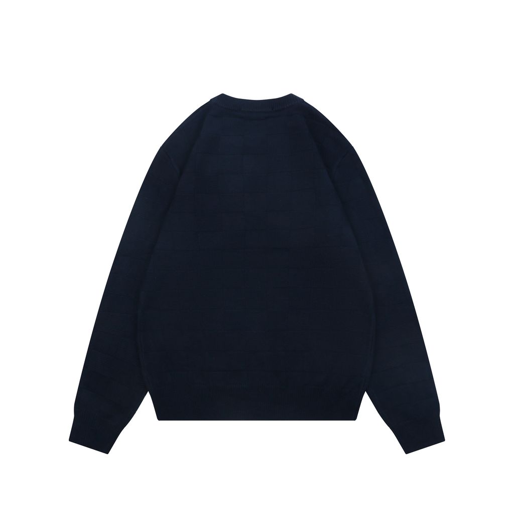 Louis Vuitton beaded letter Damier crew neck sweater navy blended knit relaxed fit jacquard pullover designer knitwear S-XXL
