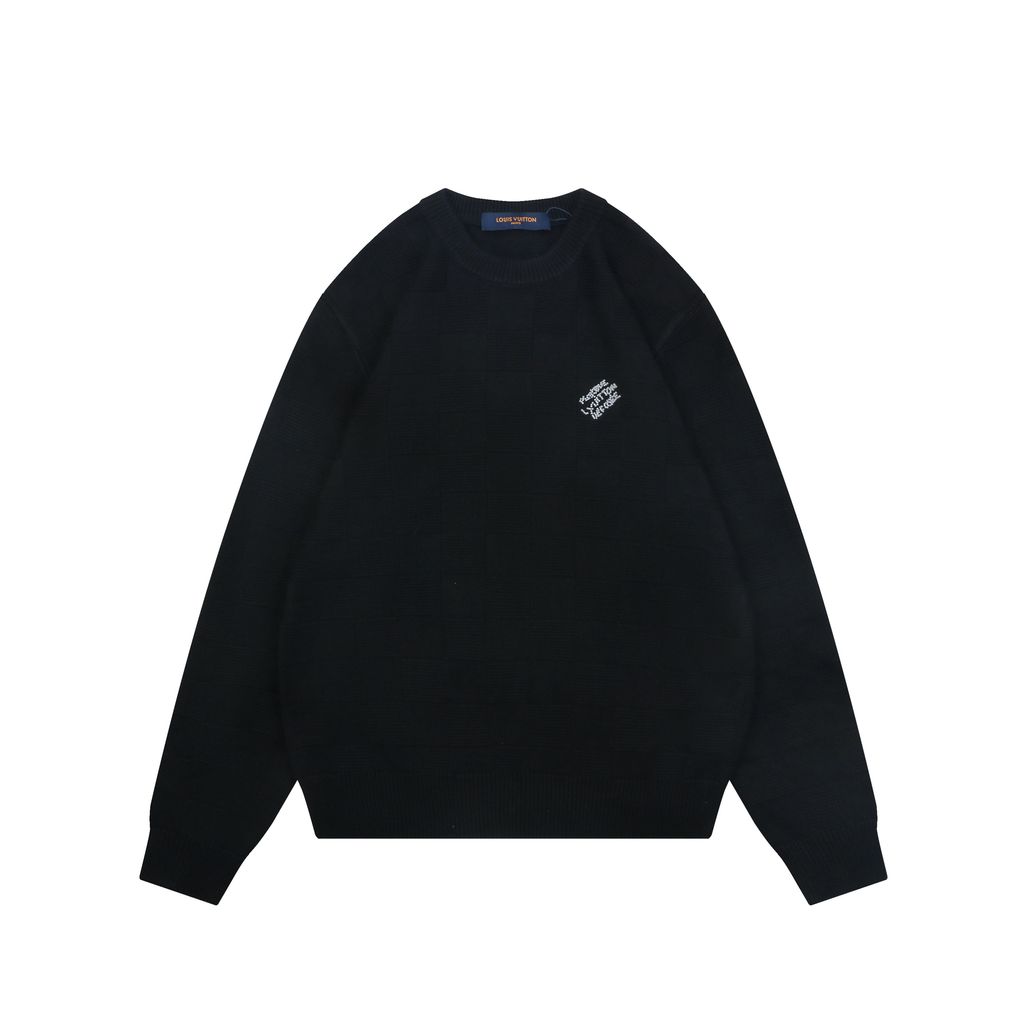 Louis Vuitton beaded letter Damier crew neck sweater black blended knit relaxed fit jacquard pullover designer knitwear S-XXL