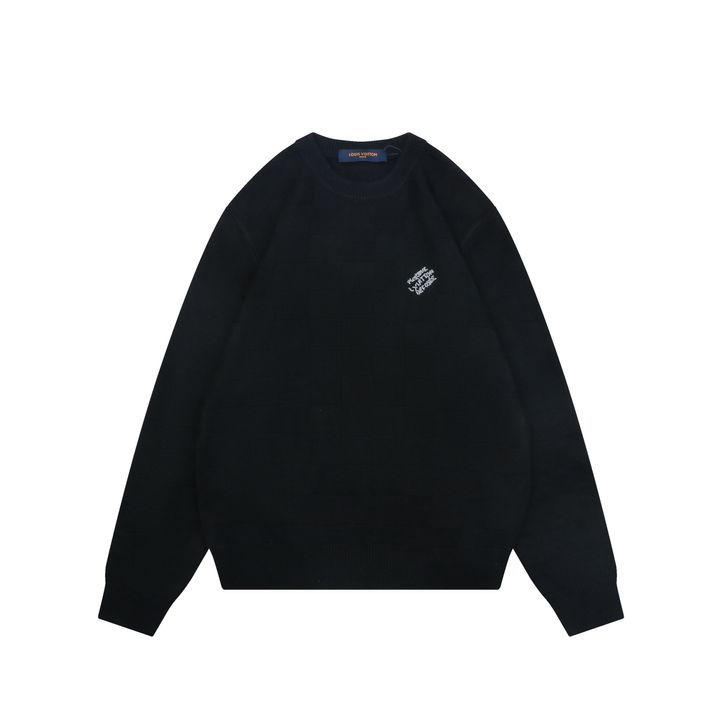 Louis Vuitton beaded letter Damier crew neck sweater black blended knit relaxed fit jacquard pullover designer knitwear S-XXL