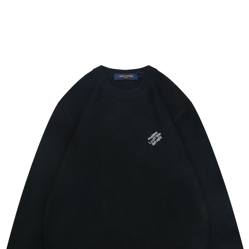 Louis Vuitton beaded letter Damier crew neck sweater black blended knit relaxed fit jacquard pullover designer knitwear S-XXL
