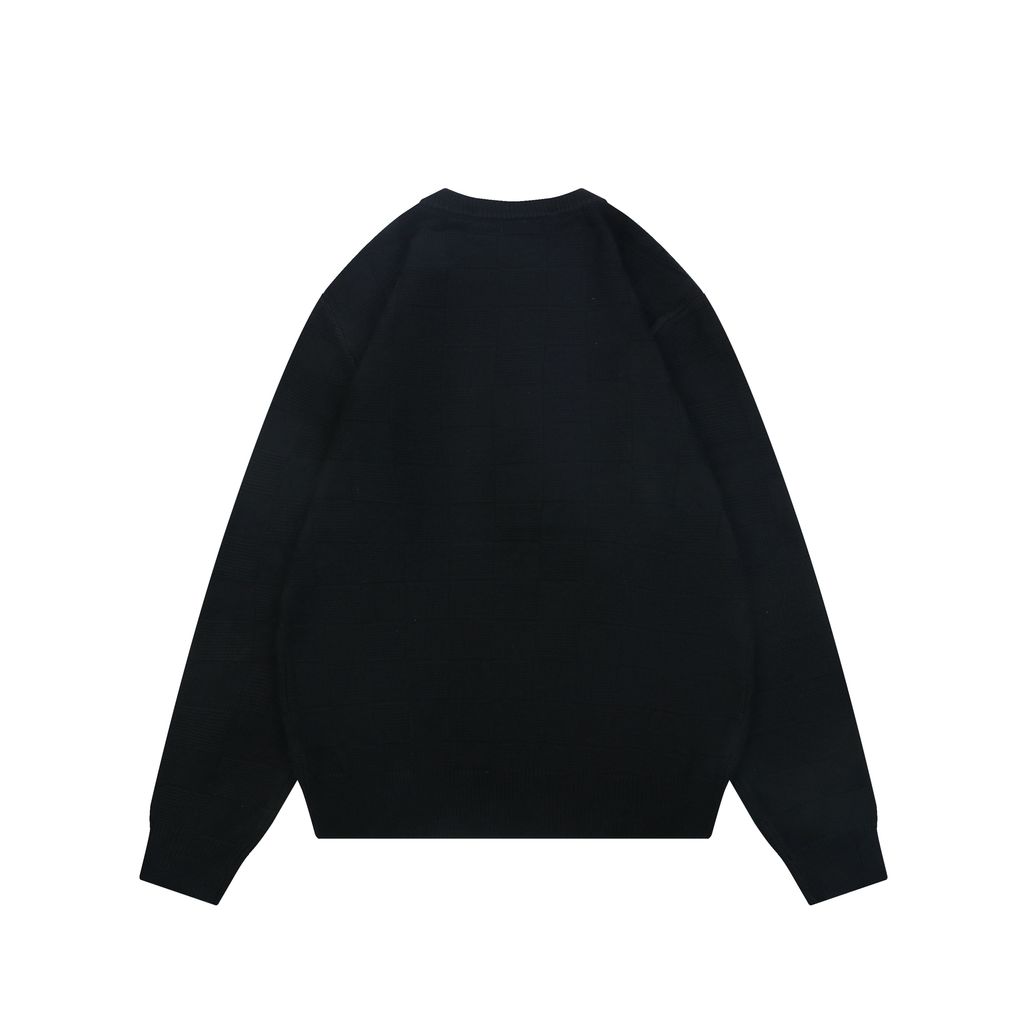 Louis Vuitton beaded letter Damier crew neck sweater black blended knit relaxed fit jacquard pullover designer knitwear S-XXL
