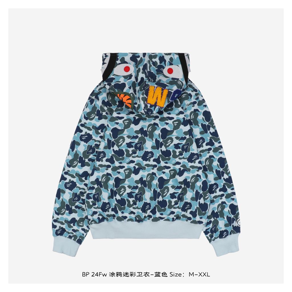 BAPE 24FW graffiti camo sweatshirt blue custom dyed soft fabric vintage inspired unisex pullover streetwear M-XXL