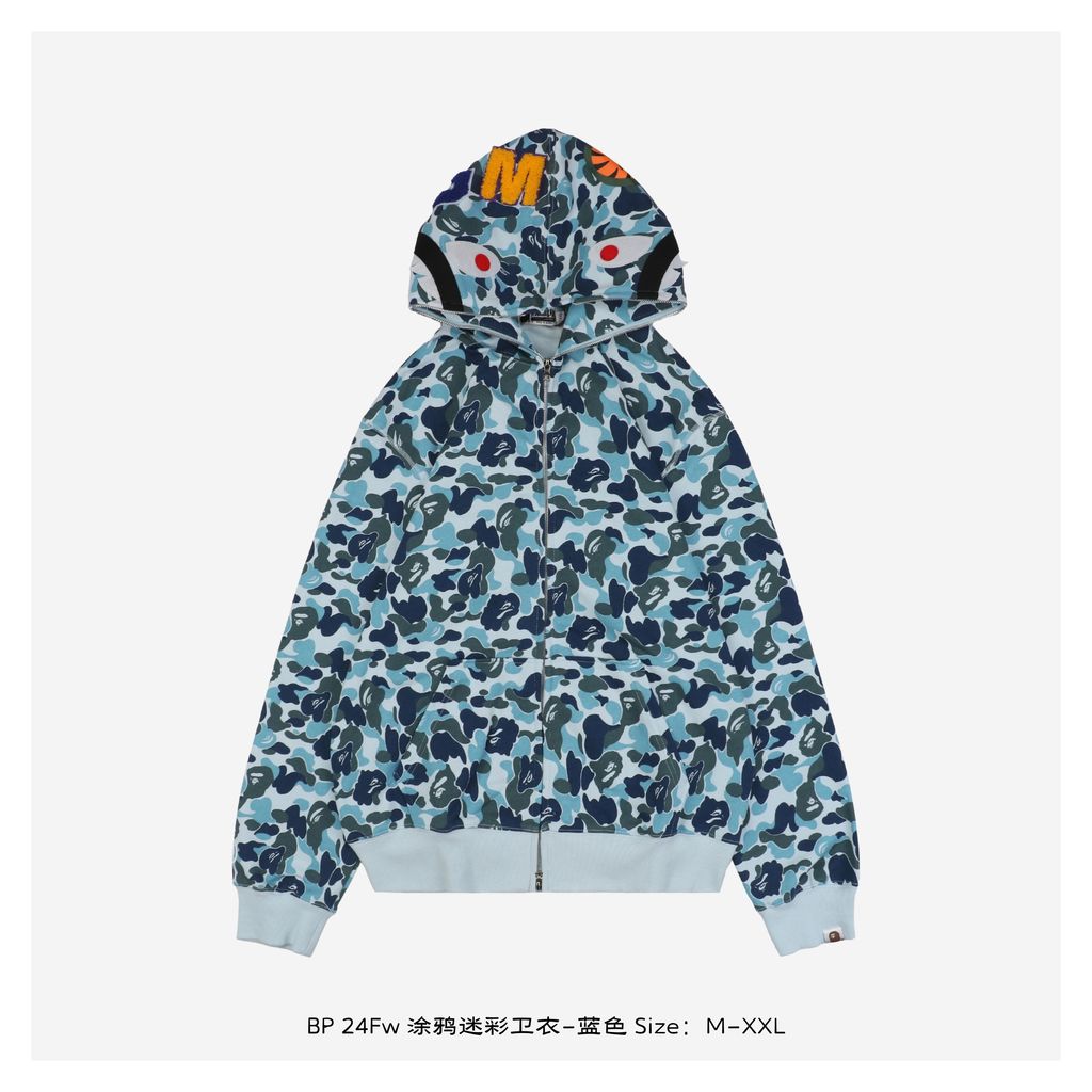 BAPE 24FW graffiti camo sweatshirt blue custom dyed soft fabric vintage inspired unisex pullover streetwear M-XXL