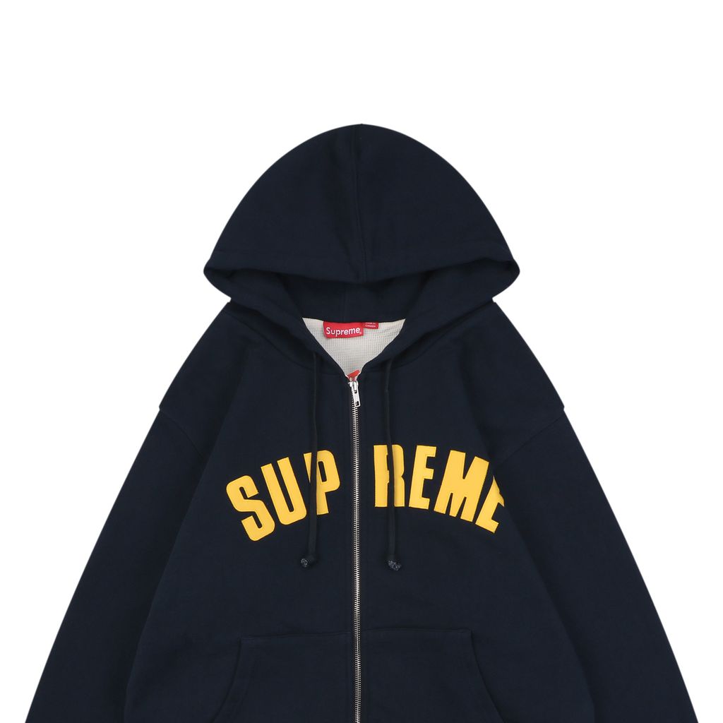 Supreme 24FW applique embroidered letter hooded jacket navy yellow heavyweight waffle knit thermal unisex streetwear S-XL
