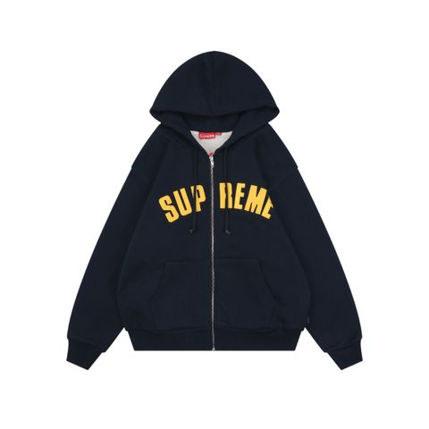 Supreme 24FW applique embroidered letter hooded jacket navy yellow heavyweight waffle knit thermal unisex streetwear S-XL