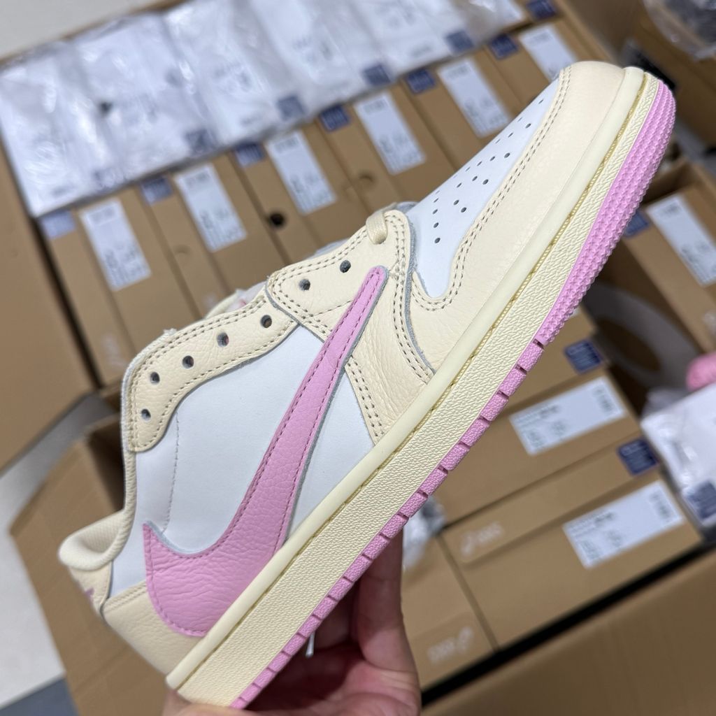Travis Scott x Air Jordan 1 Low OG SP IQ7604-100 Muslin Shy Pink Sneakers