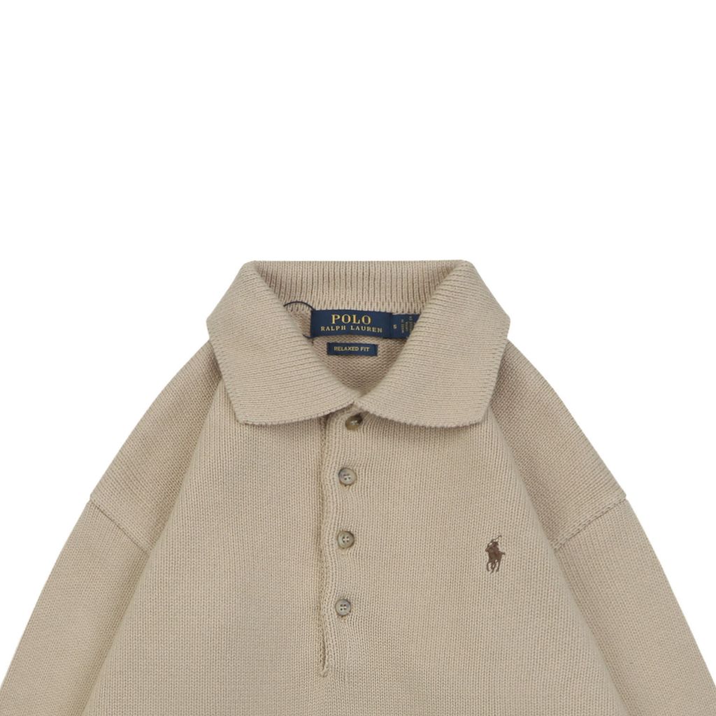 Ralph Lauren Pony logo four button Polo sweater khaki heavyweight cotton knit embroidered pony classic collar knitwear S-XL