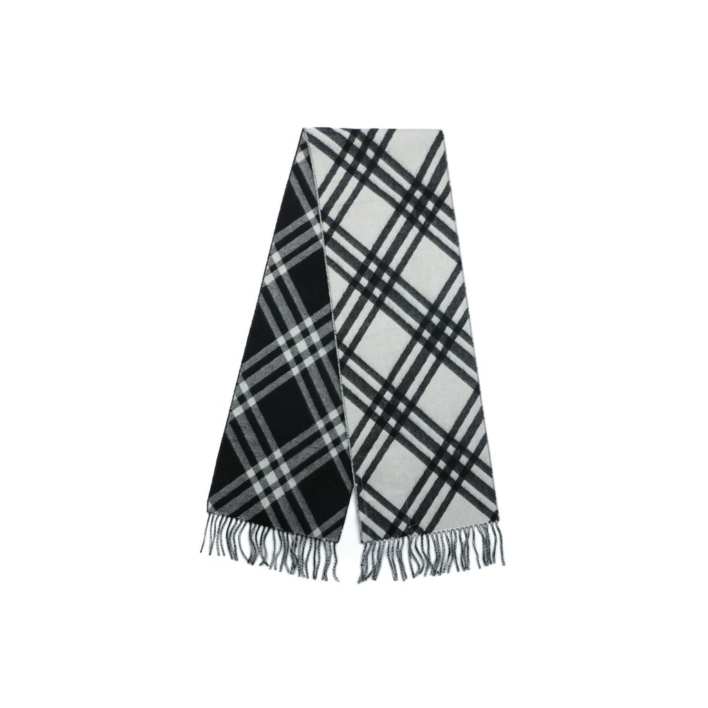 Burberry black check fringed scarf 100% Australian wool reversible classic plaid hand threaded edging unisex winter scarf 182x30cm