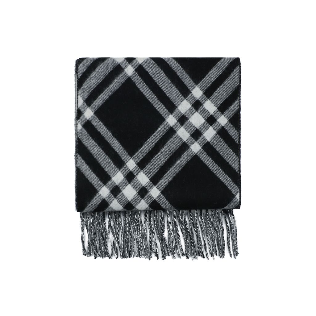 Burberry black check fringed scarf 100% Australian wool reversible classic plaid hand threaded edging unisex winter scarf 182x30cm