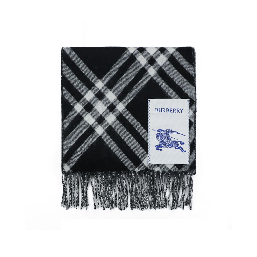 Burberry black check fringed scarf 100% Australian wool reversible classic plaid hand threaded edging unisex winter scarf 182x30cm