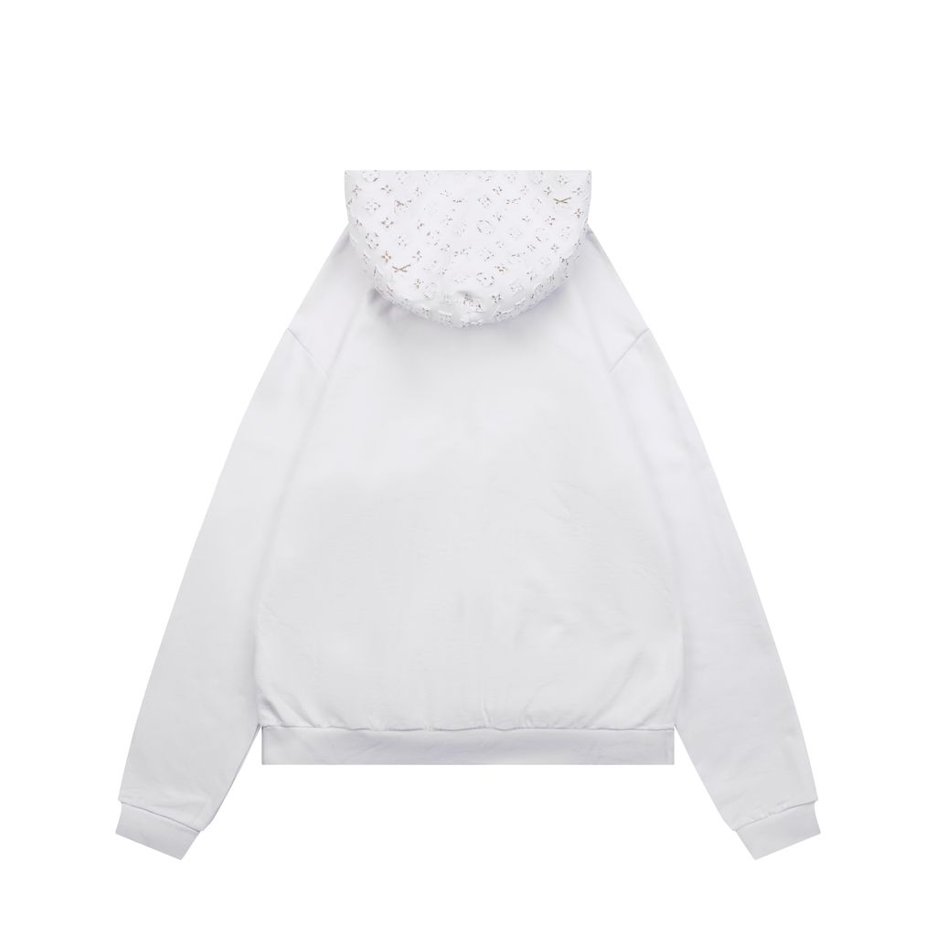 Louis Vuitton metallic splatter Monogram embossed zip hoodie 380g loopback cotton 3D embossed hood pocket hand painted gold metallic detail S-XL