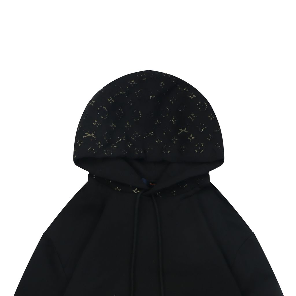 Louis Vuitton metallic splatter Monogram embossed zip hoodie 380g loopback cotton 3D embossed hood pocket hand painted gold metallic detail S-XL