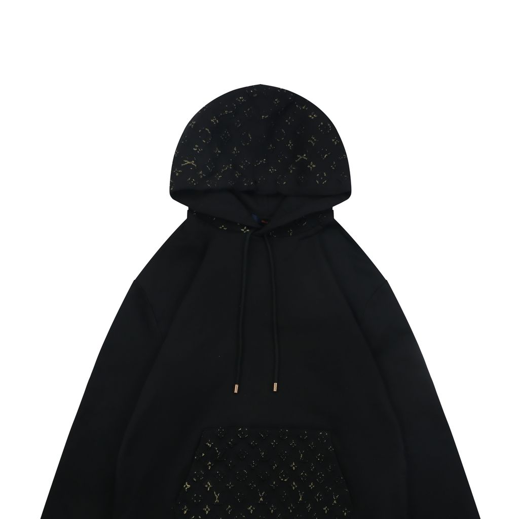 Louis Vuitton metallic splatter Monogram embossed zip hoodie 380g loopback cotton 3D embossed hood pocket hand painted gold metallic detail S-XL