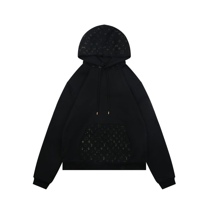 Louis Vuitton metallic splatter Monogram embossed zip hoodie 380g loopback cotton 3D embossed hood pocket hand painted gold metallic detail S-XL