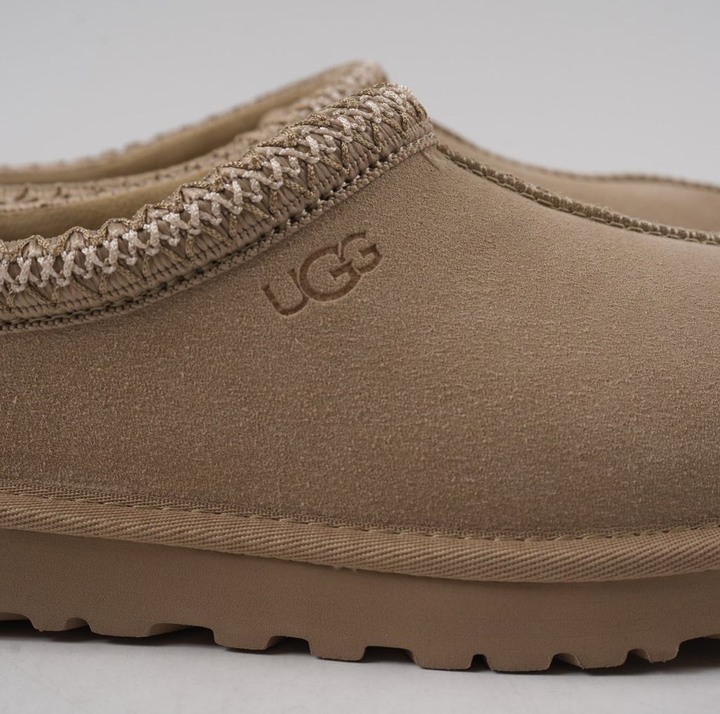 Shop UGG Women's Tasman II 1174470-MUSR in Mushroom suede with 17mm sheepskin lining, UGGbraid collar and lightweight Sugarcane EVA outsole.
