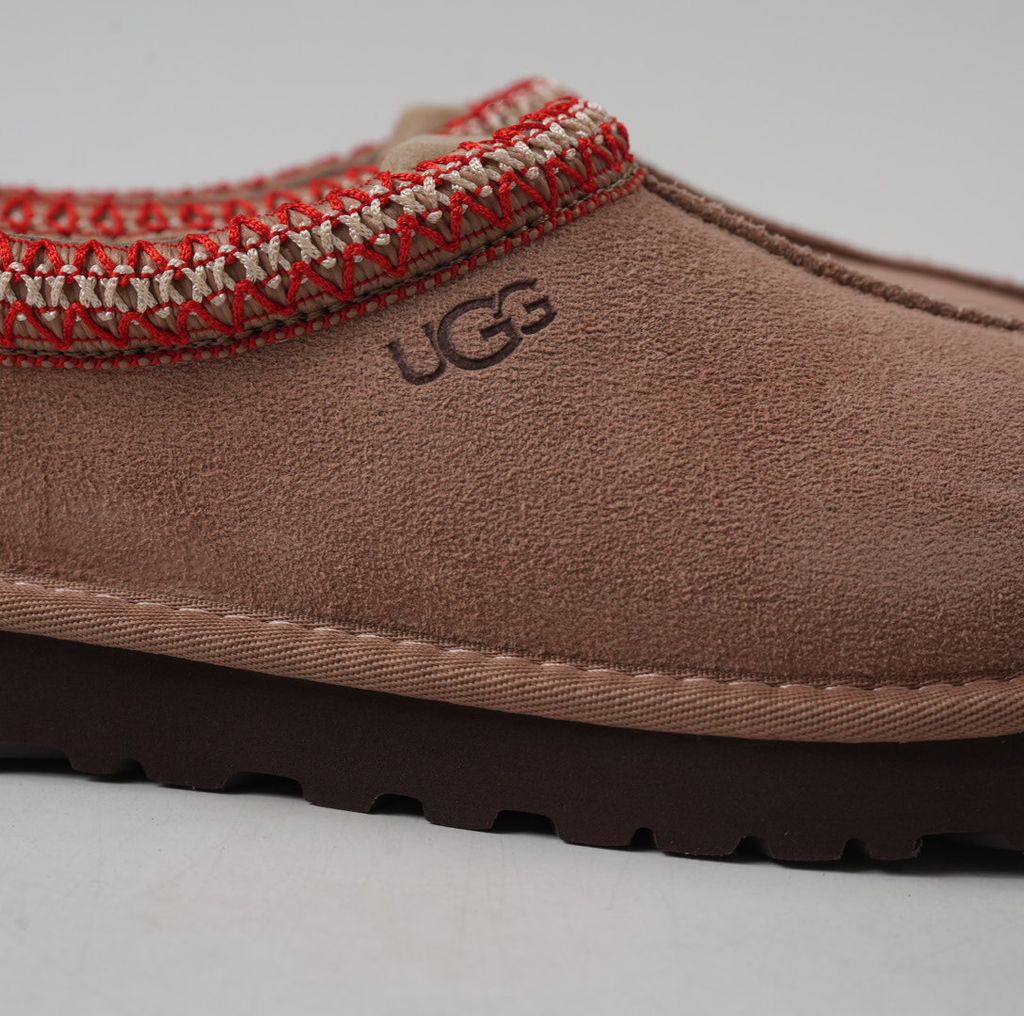 UGG Men's Tasman Outpost 1179050-RYK Rocky Oak Brown Waterproof Suede Slip-On Clog Slipper with 17mm Wool Blend Lining, Sugarcane EVA Midsole and White Spider Rubber Outsole