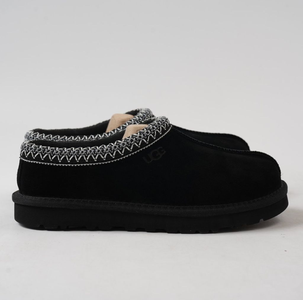 UGG Women's Tasman II 1174470-BLK Black Suede Sheepskin Slip-On Slipper Mule with Signature UGGbraid Collar, 17mm Sheepskin Lining, Cushioned Footbed and Lightweight Sugarcane EVA Outsole