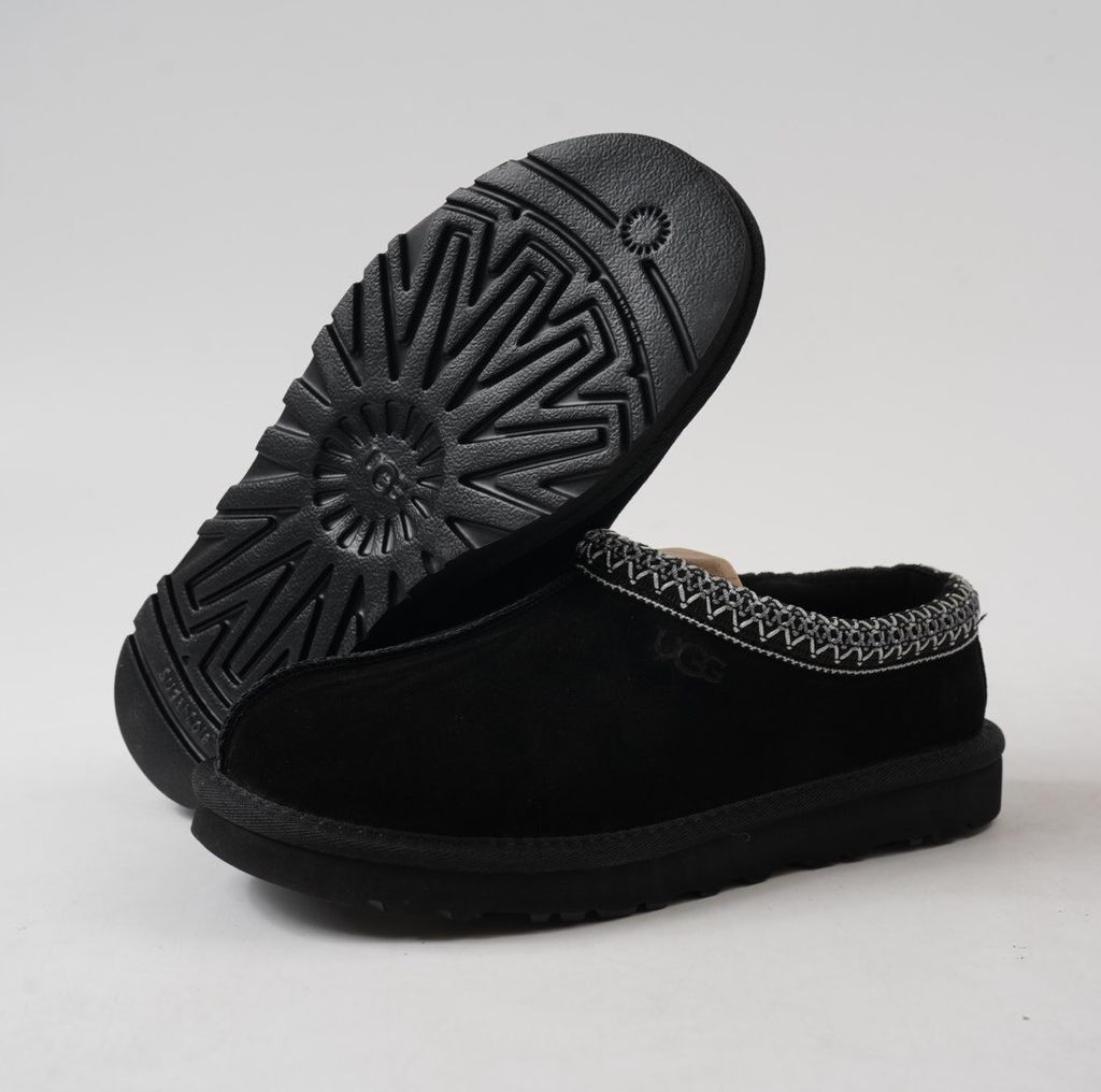 UGG Women's Tasman II 1174470-BLK Black Suede Sheepskin Slip-On Slipper Mule with Signature UGGbraid Collar, 17mm Sheepskin Lining, Cushioned Footbed and Lightweight Sugarcane EVA Outsole